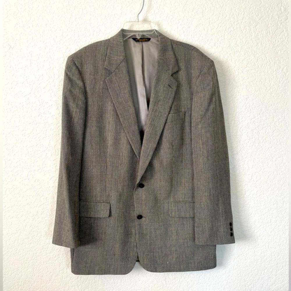 BROOKS BROTHERS SZ 43L. Grey/black plaid vintage union made SPORT COAT JACKET